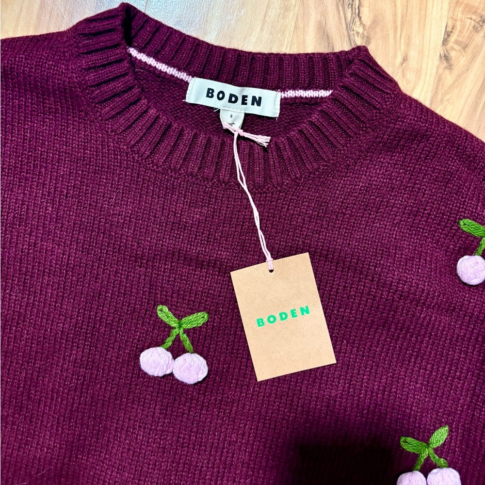 NWT Boden Women’s Natalie Embroidered Sweater Size S Color Cherry Wine New - Picture 7 of 8